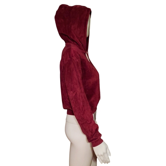 Hot Topic Burgundy Velour Girls Crop Hoodie - Picture 7 of 11